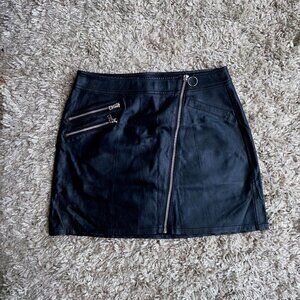 Black Leather Asymmetrical Zipper Mini Skirt